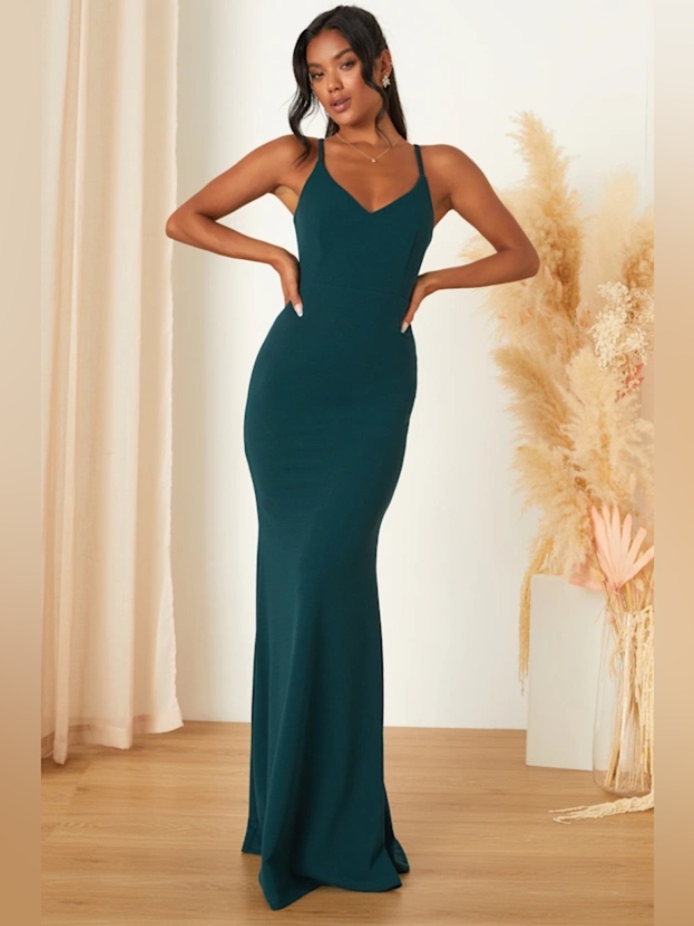 Lulus Moments Of Bliss Forest Green Backless Mermaid Maxi Dress Size Large